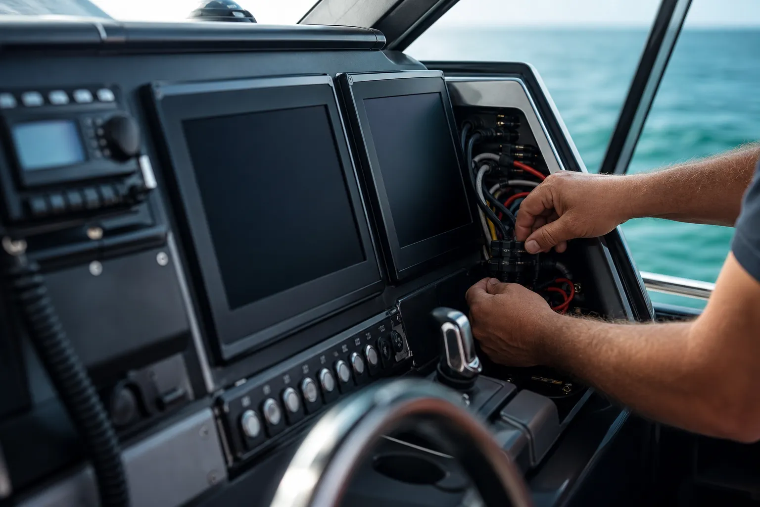 Installation de l’électronique et du câblage électrique au poste de pilotage d’un bateau